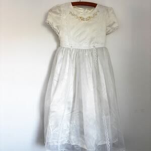 Vintage Girls Jessica McClintock Dress Size 8 White Beaded Communion Baptism